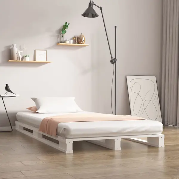 Gossi pat din paleti, alb, 90x200 cm, lemn masiv de pin