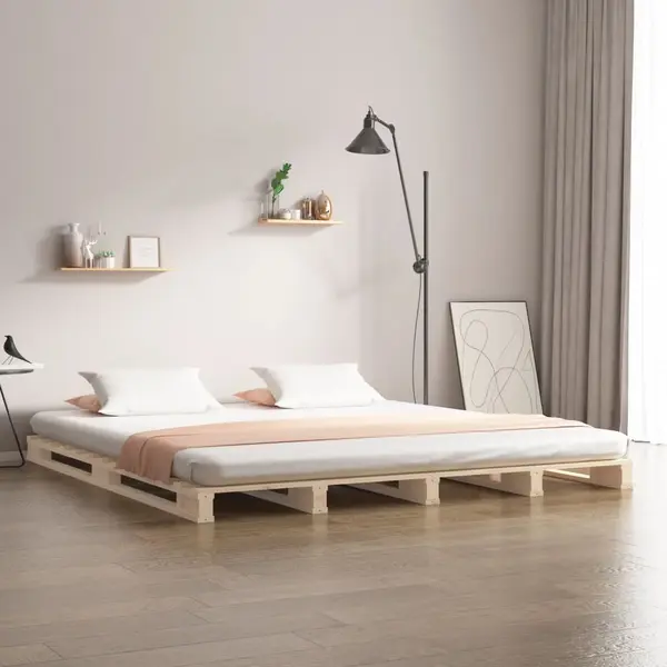 Gossi pat din paleti small double, 120x190 cm, lemn masiv pin
