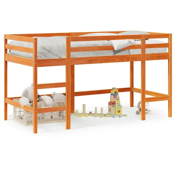 Gossi pat etajat copii cu scara maro ceruit 80x200 cm lemn masiv pin
