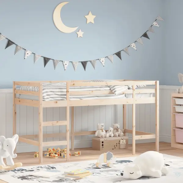 Gossi pat etajat de copii cu scara, 90x200 cm, lemn masiv pin
