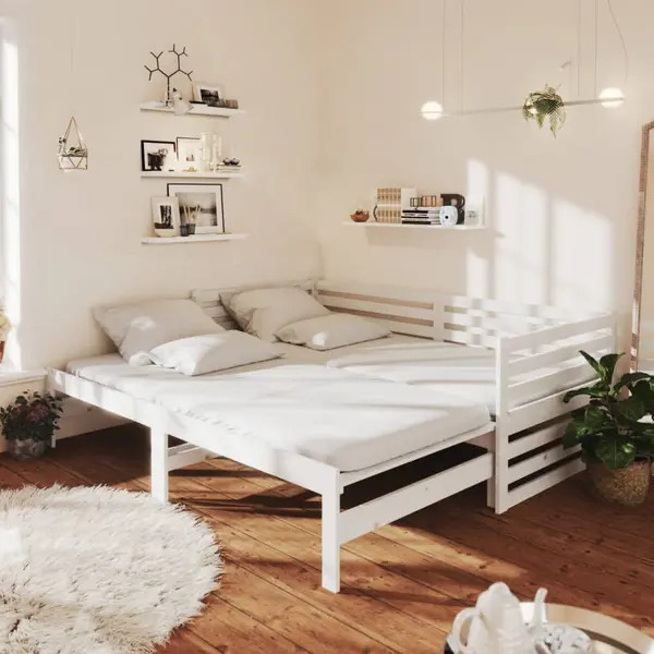 Gossi pat extensibil de zi, 2x(90x200) cm, alb, lemn masiv de pin