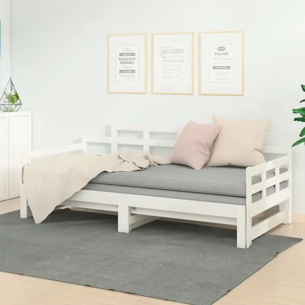 Gossi pat extensibil de zi, alb, 2x(80x200) cm, lemn masiv de pin