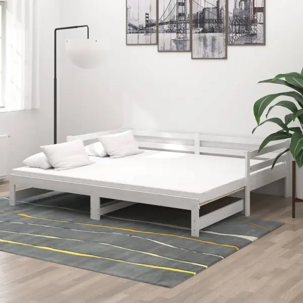 Gossi pat extensibil de zi, alb, 2x(90x200) cm, lemn masiv de pin