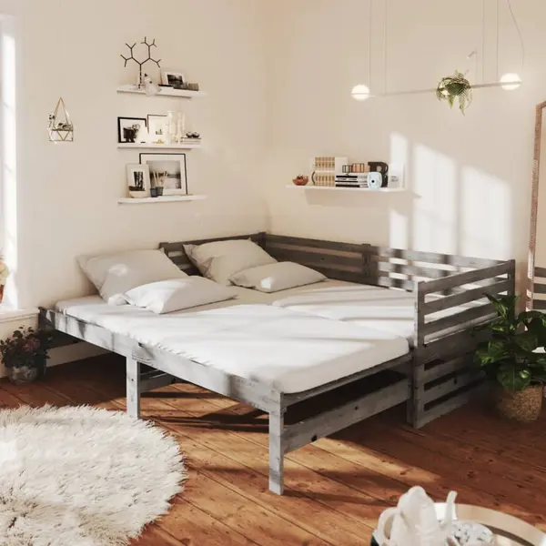 Gossi pat extensibil de zi, gri, 2x(90x200) cm, lemn masiv de pin