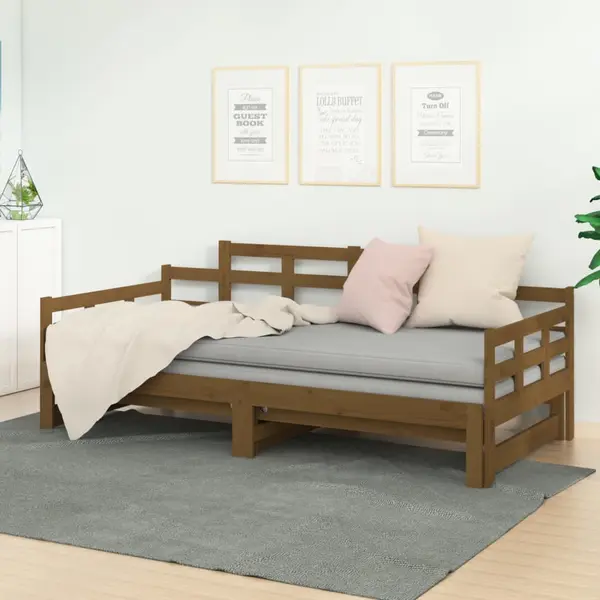 Gossi pat extensibil de zi, maro miere, 2x(90x190) cm, lemn masiv pin