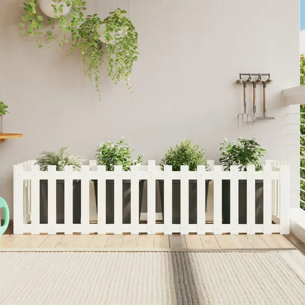 Gossi pat inaltat gradina design gard alb 200x50x50cm lemn pin tratat