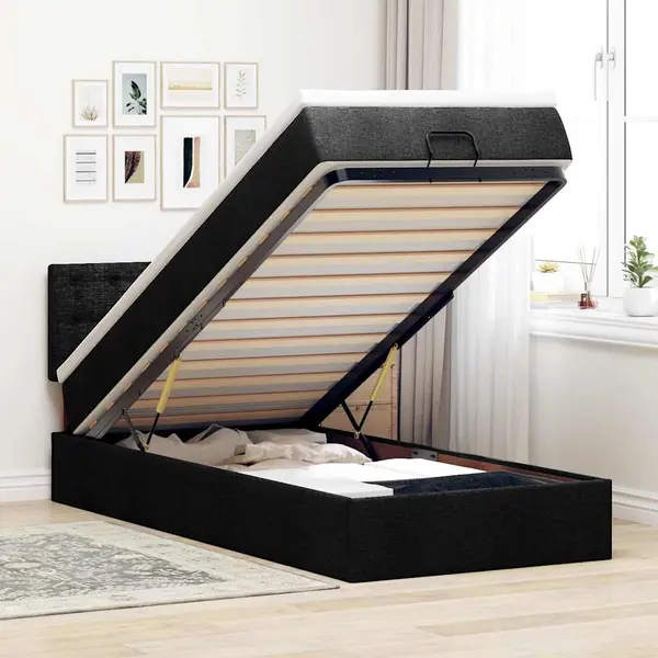 Gossi pat otoman cu saltea negru 100x200 cm stofa