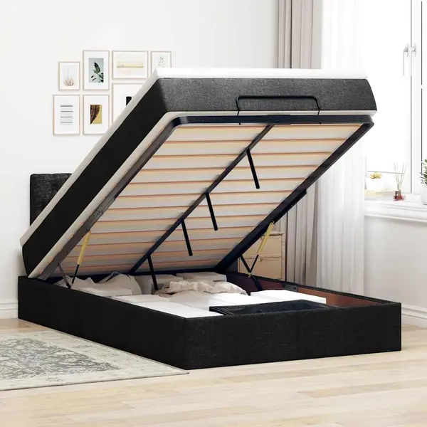 Gossi pat otoman cu saltea negru 120x200 cm stofa