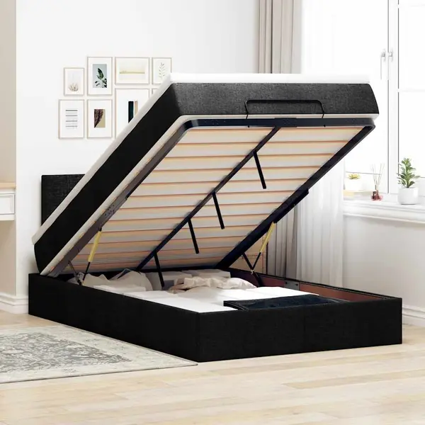 Gossi pat otoman cu saltea si led-uri, negru, 120x190 cm, textil
