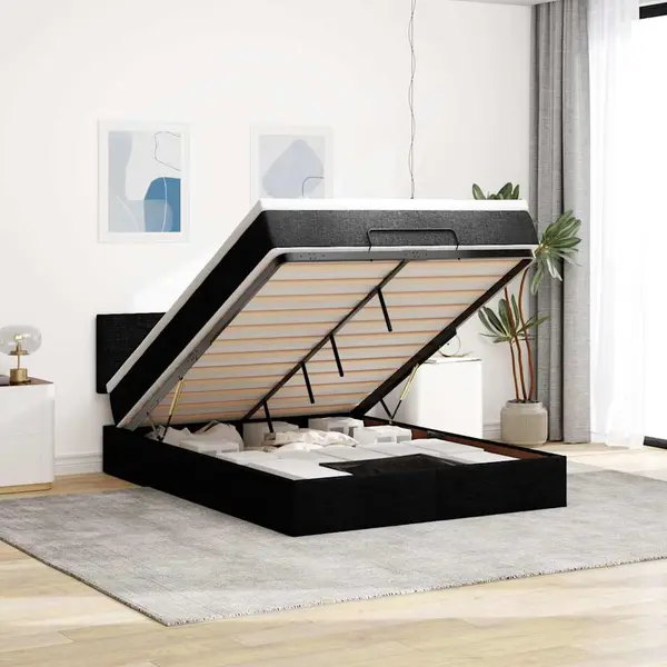 Gossi pat otoman cu saltea si led-uri negru 140x190 cm tesatura