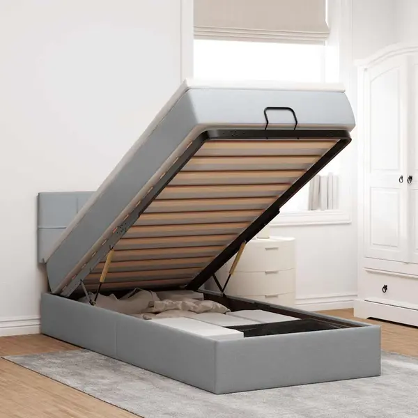 Gossi pat otoman cu saltea tesatura gri deschis 100x200 cm