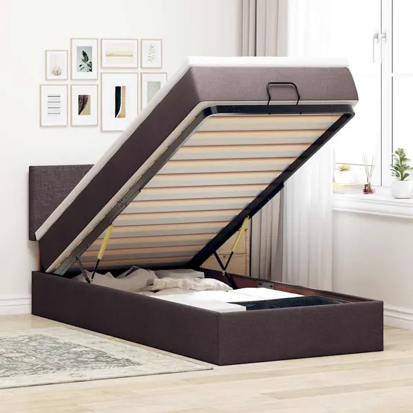 Gossi pat otoman cu saltea tesatura maro inchis 100x200 cm