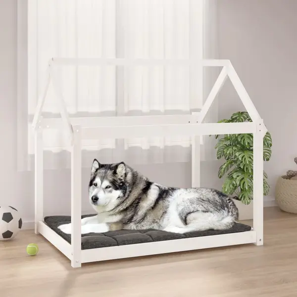 Gossi pat pentru caini, alb, 111x80x100 cm, lemn masiv de pin