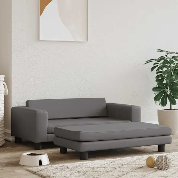 Gossi pat pentru caini cu extensie, gri, 100x50x30 cm, piele eco