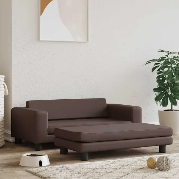 Gossi pat pentru caini cu extensie, maro, 100x50x30 cm, piele eco