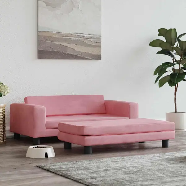 Gossi pat pentru caini cu extensie, roz, 100x50x30 cm, catifea