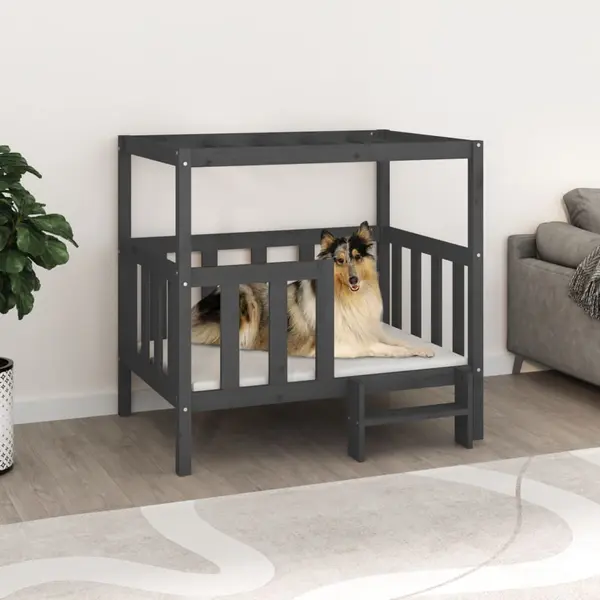 Gossi pat pentru caini, gri, 105,5 x 83,5 x 100 cm, lemn masiv de pin