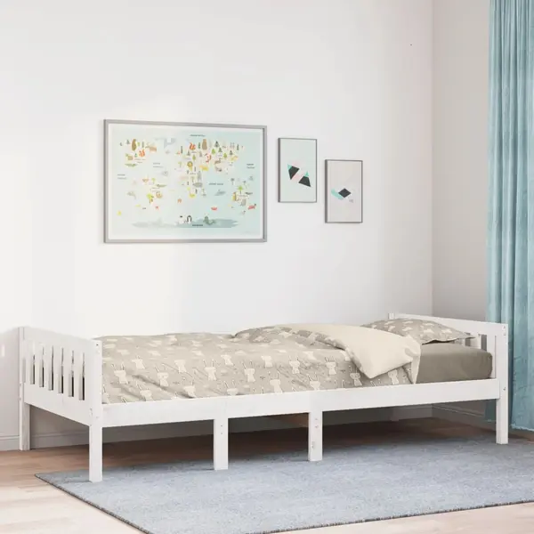 Gossi pat pentru copii fara saltea, alb, 80x200 cm, lemn masiv de pin