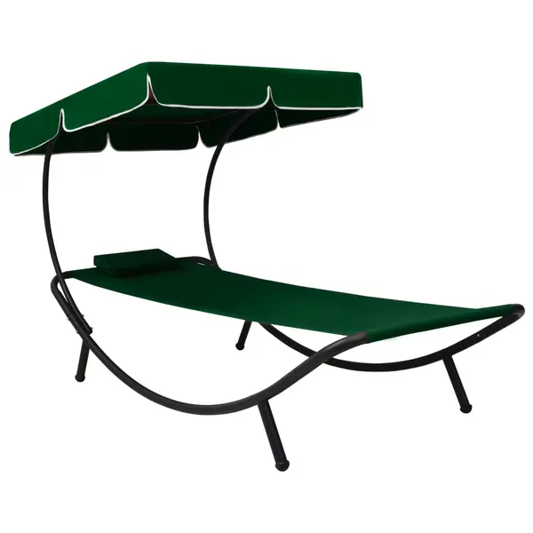Gossi pat sezlong de exterior cu baldachin si perna, verde