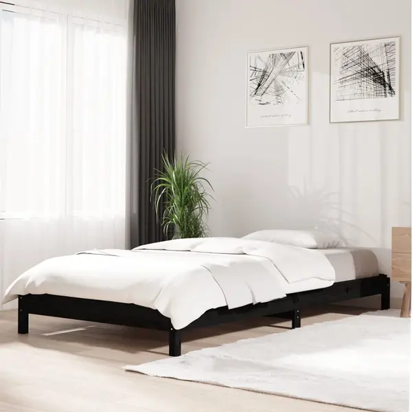 Gossi pat stivuibil, negru, 90x200 cm, lemn masiv de pin