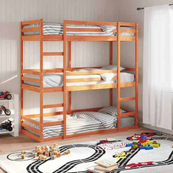 Gossi pat supraetajat triplu, maro ceruit, 90x200 cm, lemn masiv pin