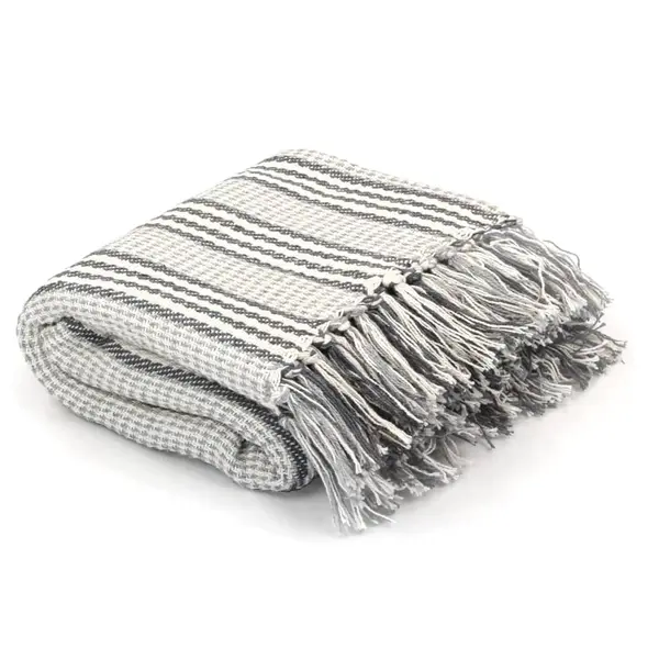 Gossi patura decorativa cu dungi, bumbac, 125 x 150 cm, gri si alb