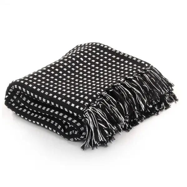 Gossi patura decorativa cu patratele, bumbac, 125 x 150 cm, negru