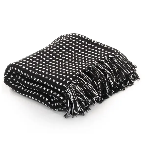 Gossi patura decorativa cu patratele, bumbac, 220 x 250 cm, negru