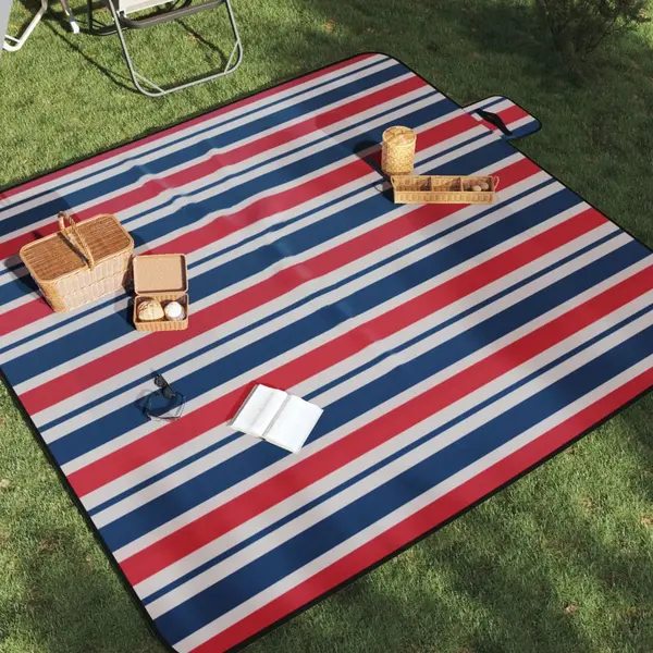 Gossi patura picnic pliabila, dungi rosu albastre, 200x200 cm catifea
