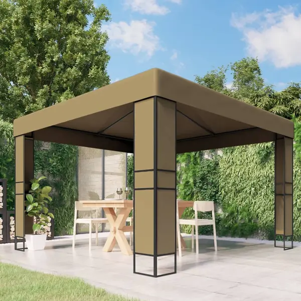 Gossi pavilion cu acoperis dublu, gri taupe, 3 x 3 x 2,7 m, 180 g/m2