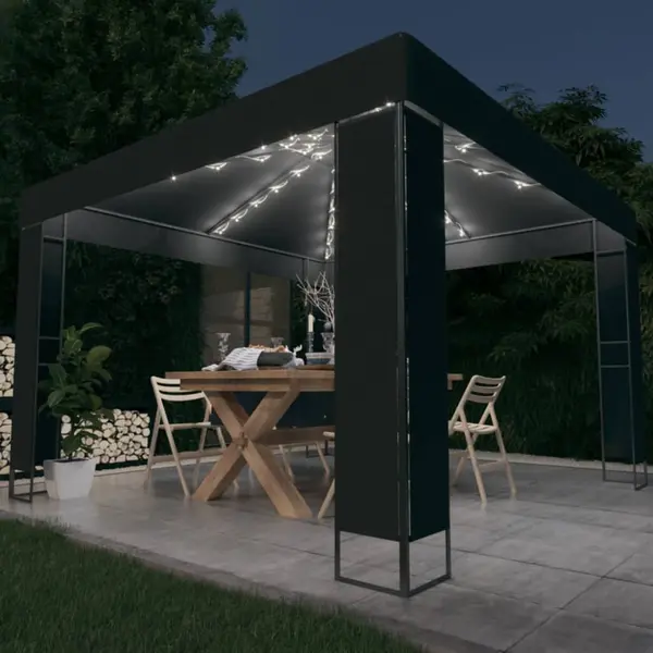 Gossi pavilion cu acoperis dublu & lumini led, antracit, 3x3 m