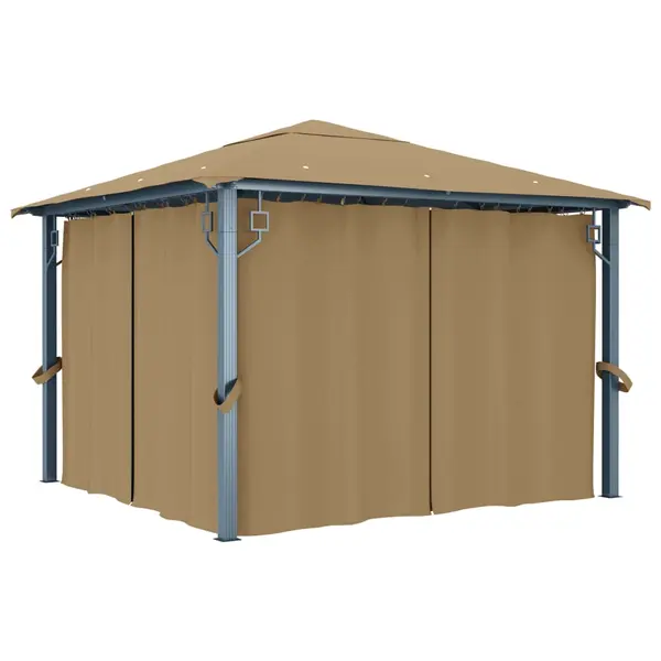 Gossi pavilion cu perdele, gri taupe, 300 x 300 cm, aluminiu