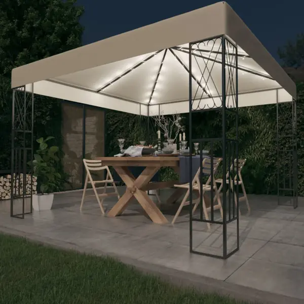 Gossi pavilion cu sir de lumini, crem, 3x3 m, material textil