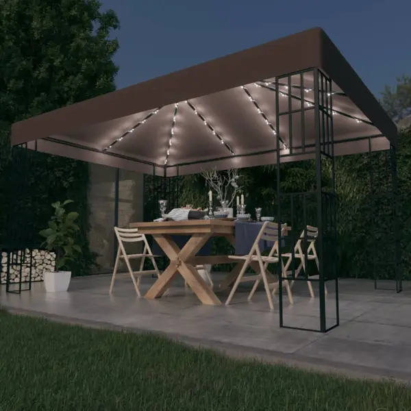 Gossi pavilion cu siruri de lumini led, gri taupe, 4x3 m