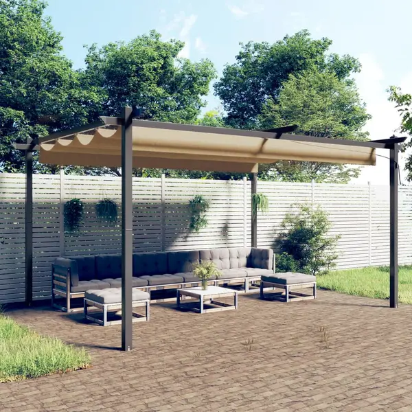 Gossi pavilion de gradina, acoperis retractabil, gri taupe, 4x3 m