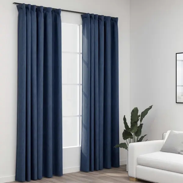 Gossi perdele opace aspect panza carlige, 2 buc, albastru, 140x225 cm
