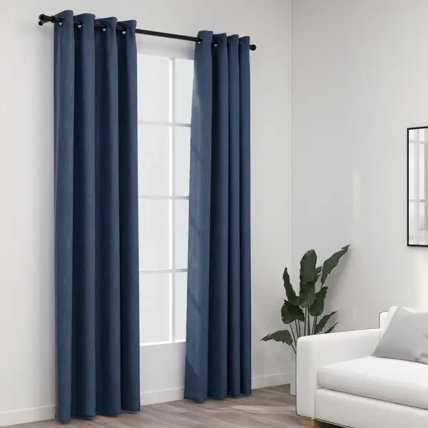 Gossi perdele opace aspect panza cu ocheti 2 buc. albastru 140x225 cm