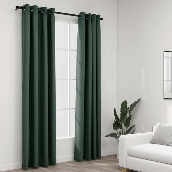 Gossi perdele opace aspect panza cu ocheti 2 buc verde 140x225 cm