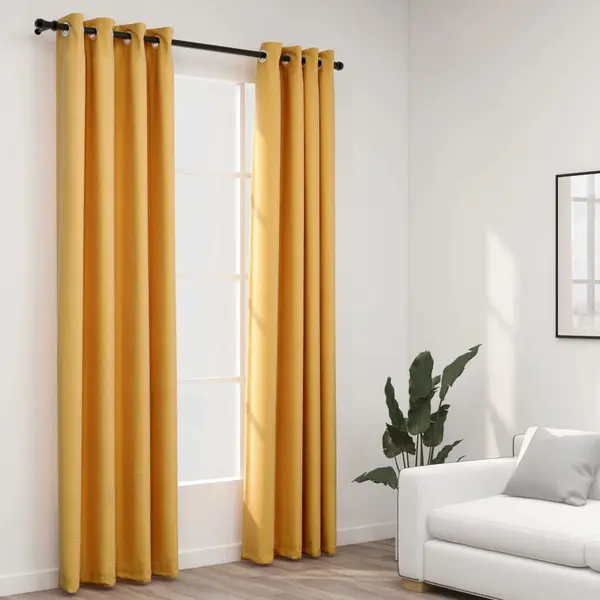 Gossi perdele opace, aspect panza, ocheti, 2 buc., galben, 140x245 cm
