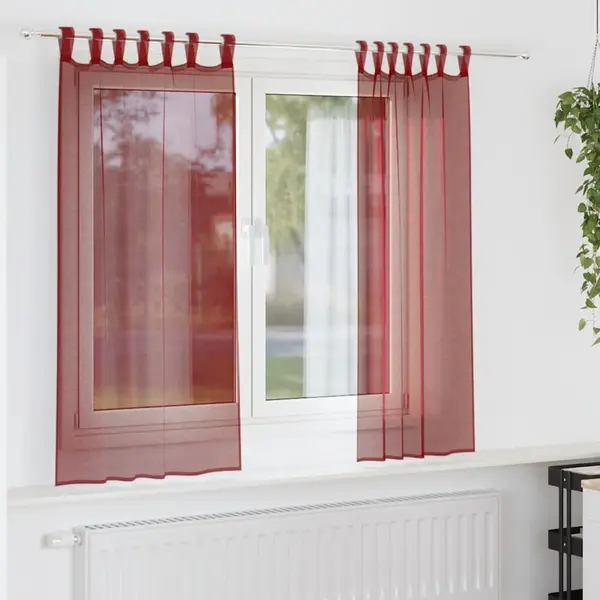 Gossi perdele voile cu buzunare pentru bare 2 buc rosu vin