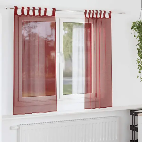 Gossi perdele voile cu buzunare pentru bare 2 buc rosu vin