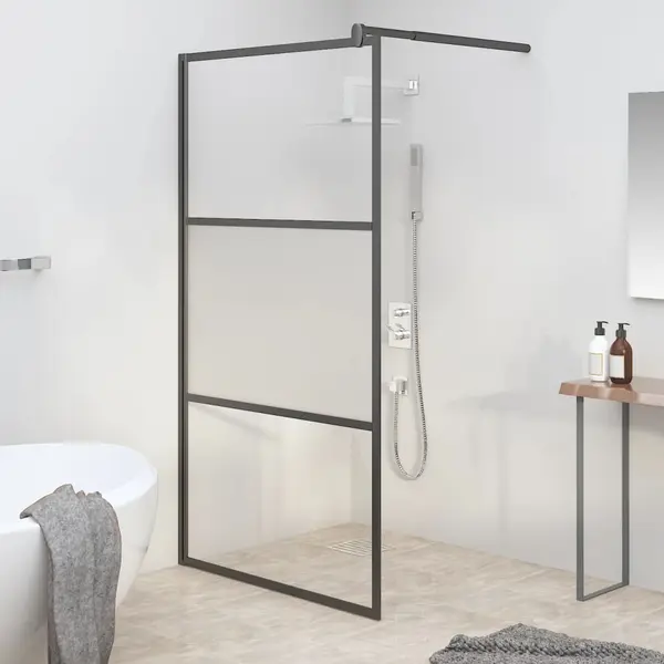 Gossi perete cabina dus walk-in negru 100x195 cm sticla esg semi-mata