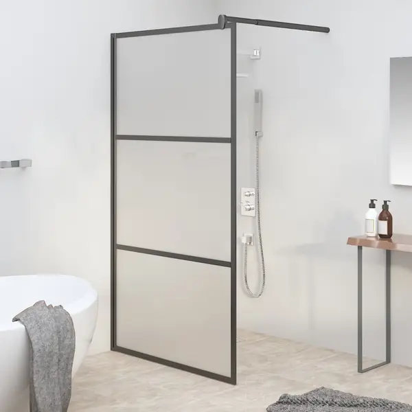 Gossi perete cabina dus walk-in negru 115x195 cm sticla esg semi-mata