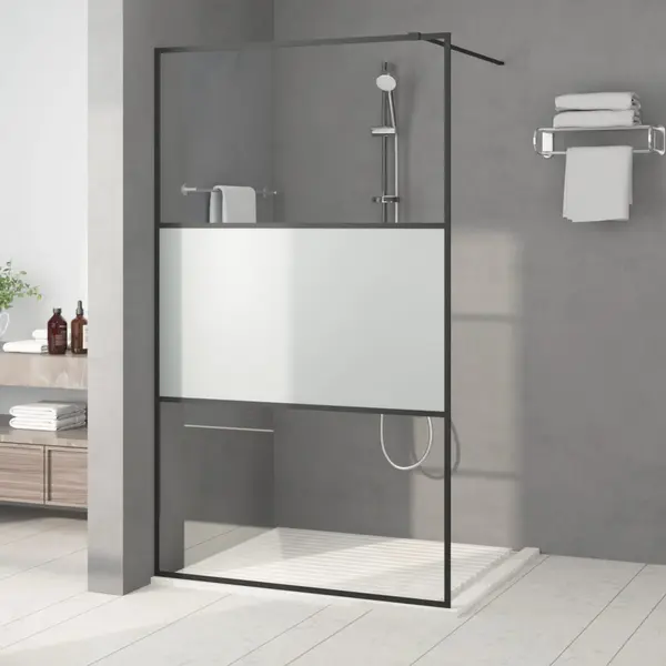 Gossi perete cabina dus walk-in negru 115x195 cm sticla esg semi-mata