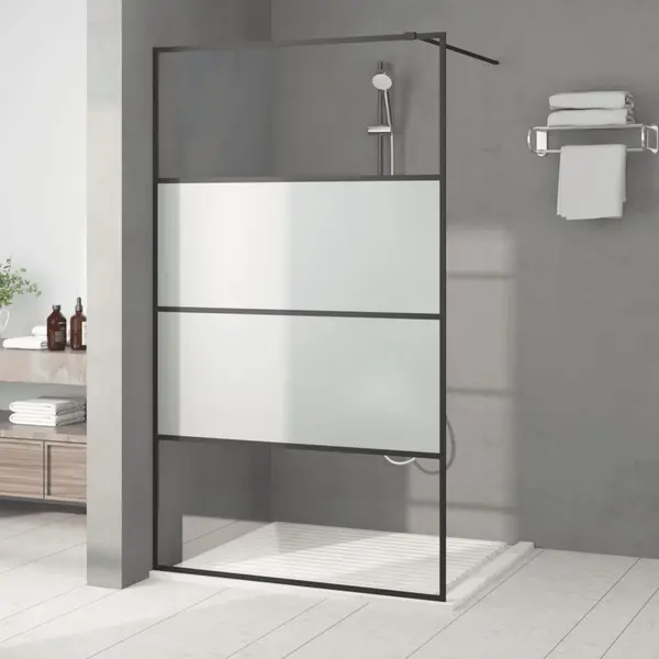 Gossi perete cabina dus walk-in negru 115x195 cm sticla esg semi-mata
