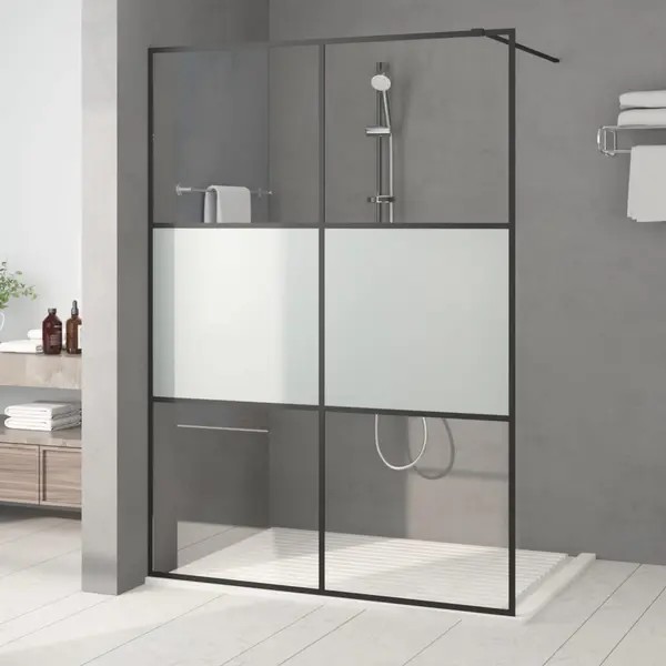 Gossi perete cabina dus walk-in negru 140x195 cm sticla esg semi-mata
