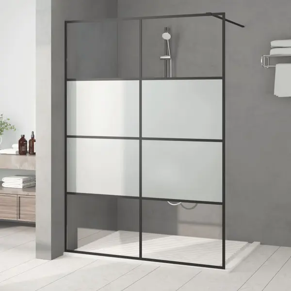 Gossi perete cabina dus walk-in negru 140x195 cm sticla esg semi-mata
