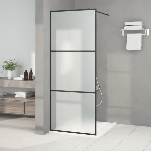 Gossi perete cabina dus walk-in negru 80x195 cm sticla esg mata