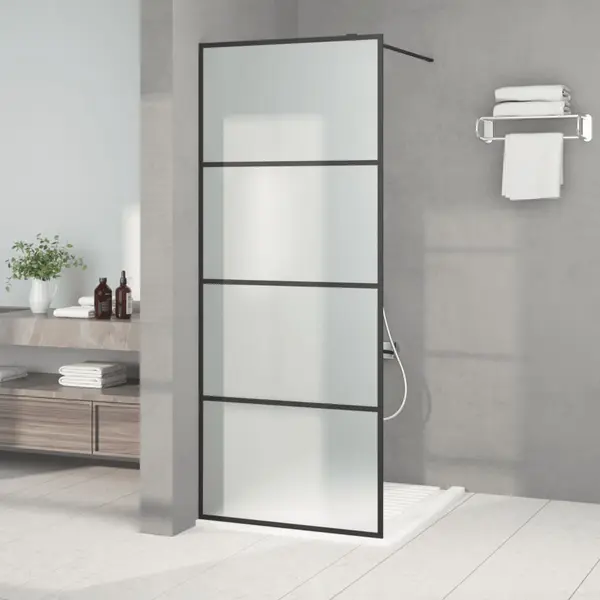 Gossi perete cabina dus walk-in negru 80x195 cm sticla esg mata