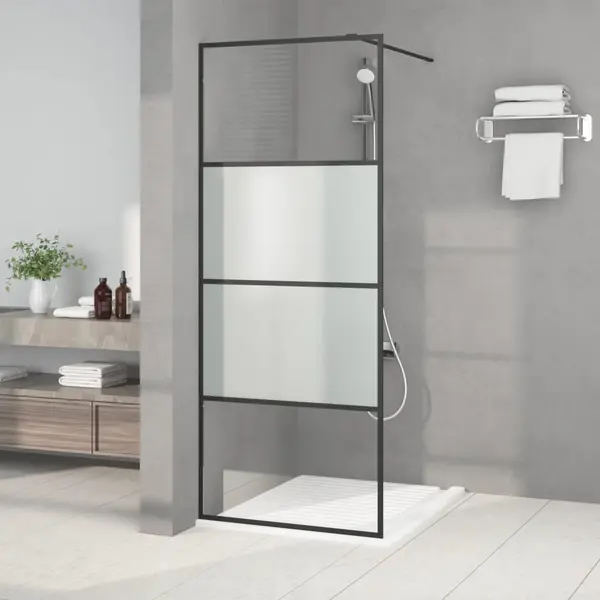 Gossi perete cabina dus walk-in negru 80x195 cm sticla esg semi-mata